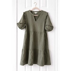 Good Threads Olive Green Tiered‎ Ruffle Sleeve Babydoll V Neck Tunic Dress XL